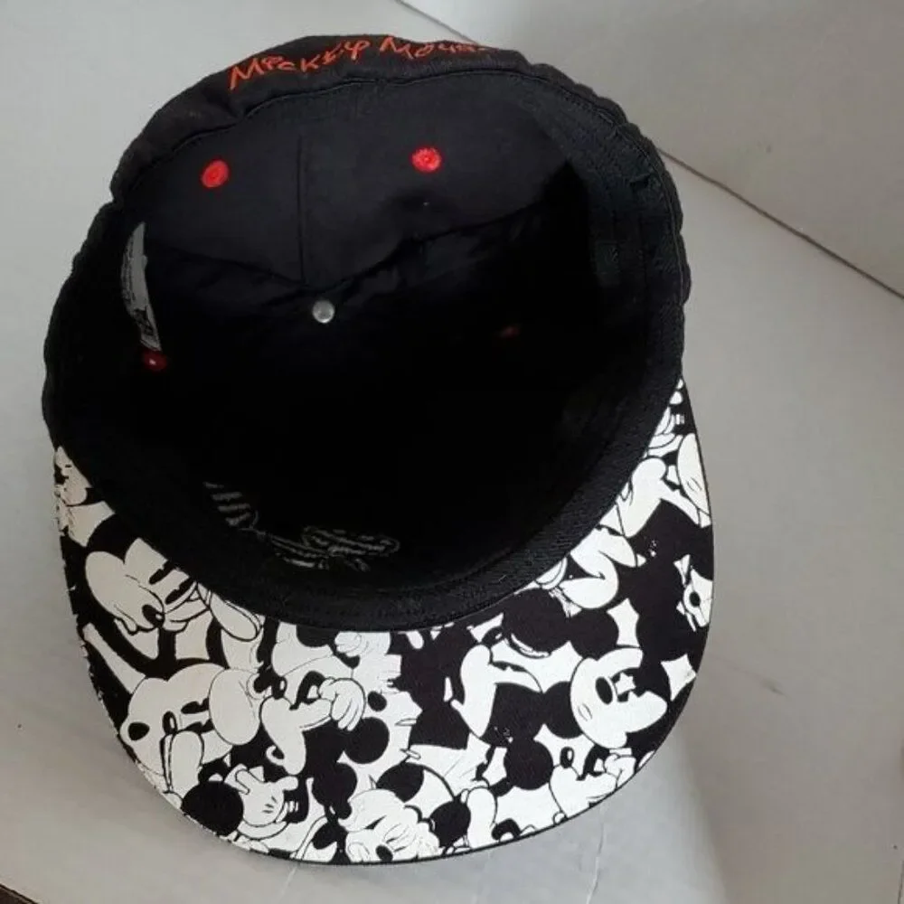 Mickey Mouse Flat Brim Hat Cap Black Embroidered Disney Parks Size Youth